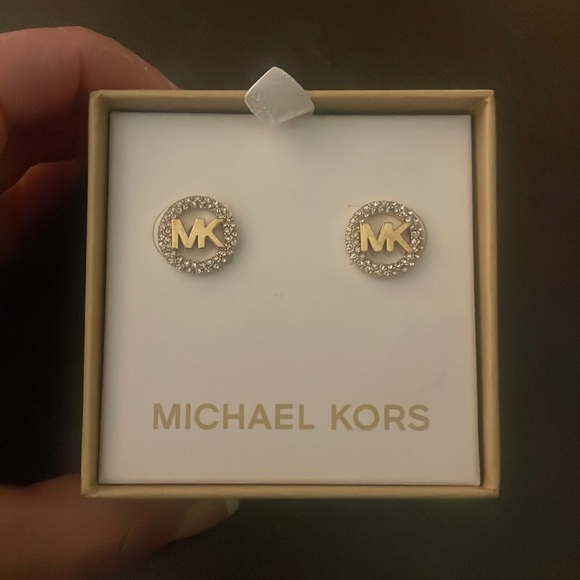 NWT Michael Kora earrings MK with round tiny Diamond studs never worn - Picture 1 of 4